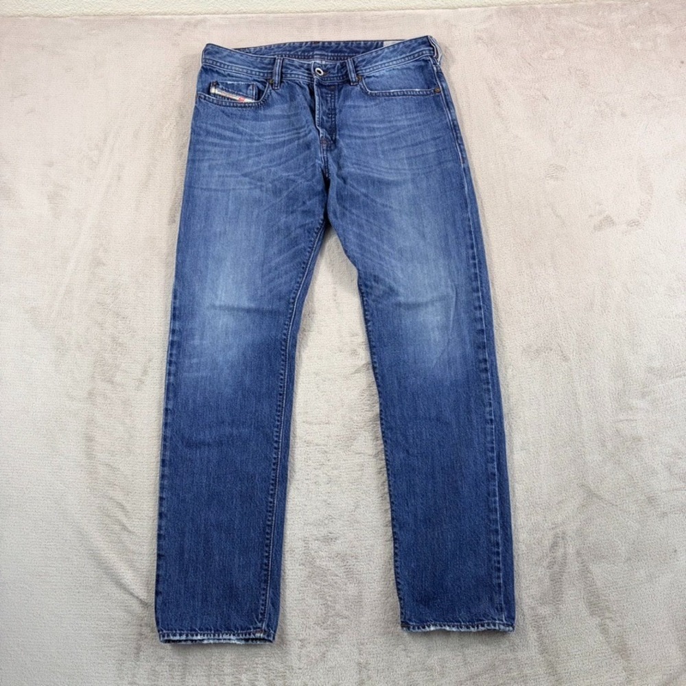 Diesel Buster Regular Slim Tapered Button Fly Jean in Blue 0838B Wash Men 33x31